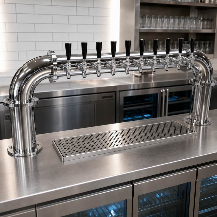 Product image #2 for Glastender 2-Column Pipe Pass-Thru Countertop Draft Dispensing Tower, 10 Faucets, Glycol-Cooled