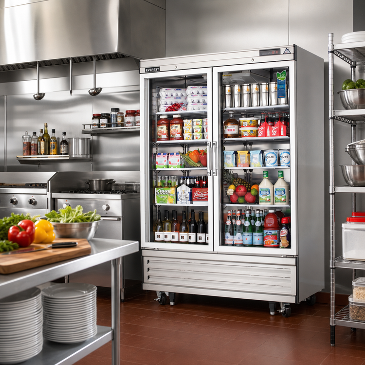 Product image #2 for Everest 2-Section Bottom-Mount Glass Door Reach-In Refrigerator, 50 Cu. Ft., Stainless Steel