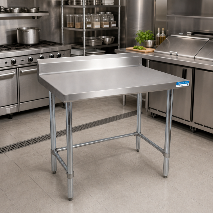 Product image #2 for BK Resources Open Base All-Stainless Steel Work Table with 5-Inch Backsplash, 48 x 30 Inches