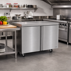 Thumbnail image #2 for Delfield 4448NP 48-Inch Two-Section Stainless Steel Refrigerated Worktop Refrigerator, 2 Doors, Self-Contained Rear-Mounted Refrigeration