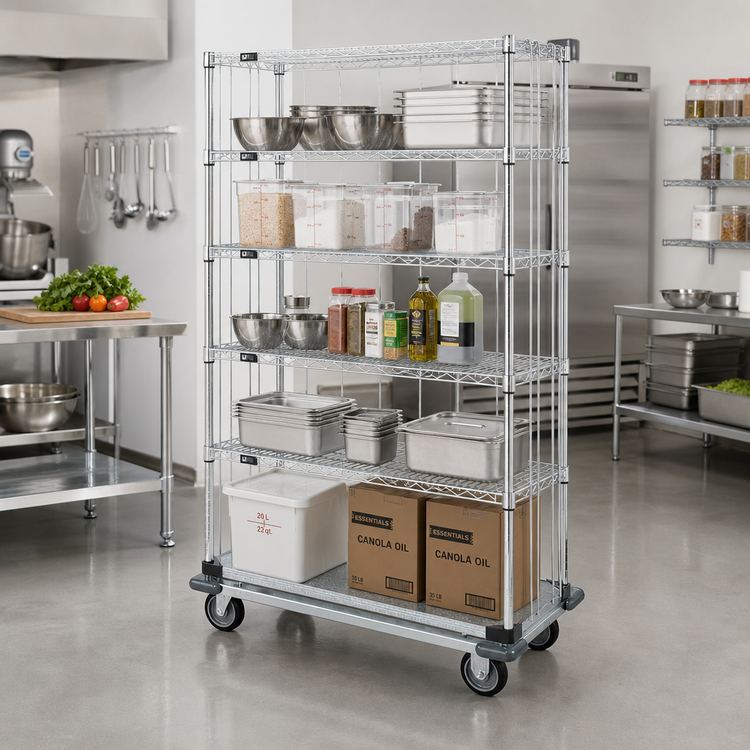 Product image #2 for Quantum Mobile Enclosure Cart with 5 Shelves, 36 x 24 x 70 Inches, Chrome Plated