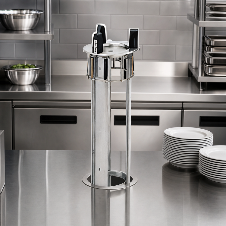 Product image #2 for Delfield Even Temp Heated Drop-In Round Plate Dish Dispenser, Single Self-Elevating Tube, Stainless Steel