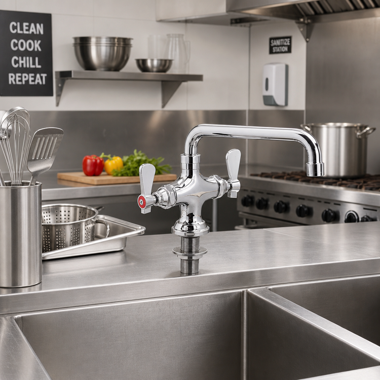 Product image #2 for OptiFlow Heavy Duty Deck-Mount Dual Valve Pantry Faucet with 8-Inch Swing Spout