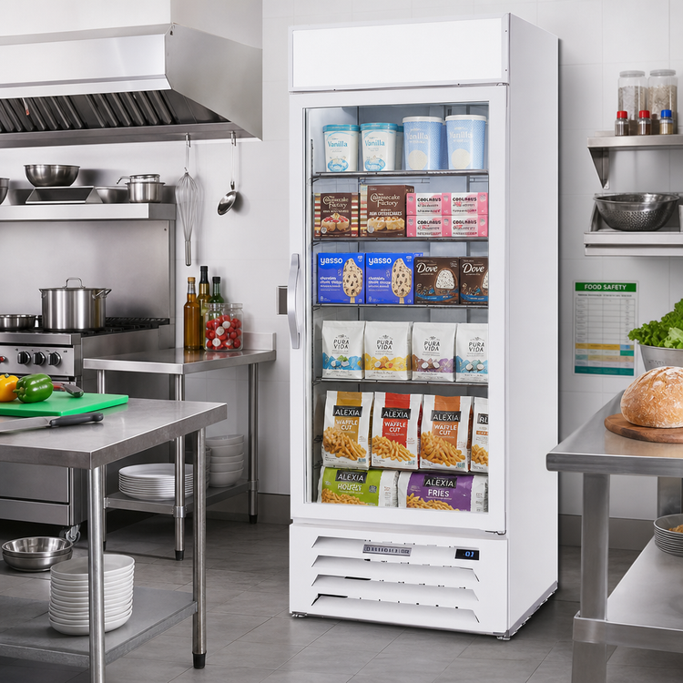 Product image #2 for Beverage-Air MarketMax IQ One-Section Reach-In Glass Door Freezer Merchandiser, White