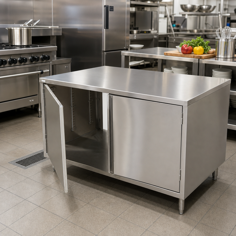 Product image #2 for BK Resources Dual-Access Stainless Steel Chef Table Cabinet Base with Hinged Doors, 24 x 24 Inch