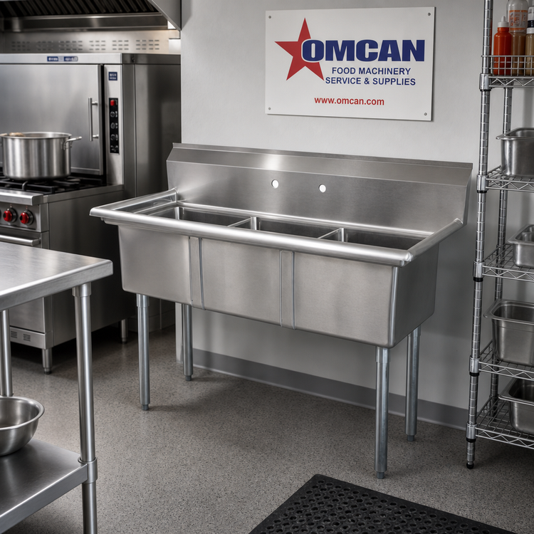 Product image #2 for Omcan USA 35-Inch Three-Compartment Pot Sink with 10 x 14 x 10-Inch Bowls and Center Drain