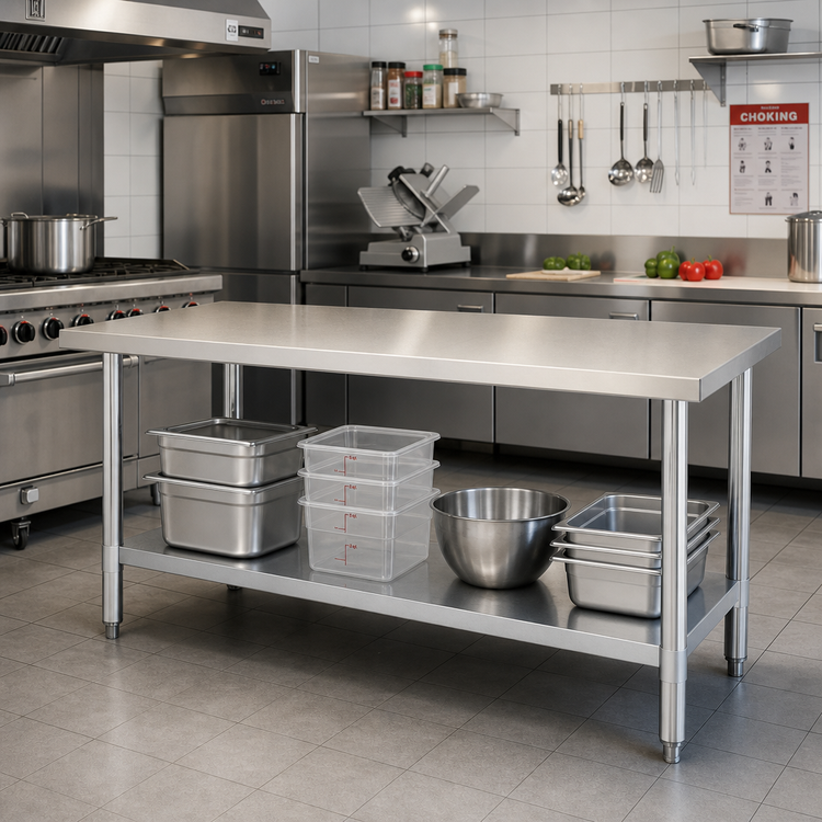 Product image #2 for Turbo Air 84-Inch x 30-Inch 18/430 Stainless Steel Flat-Top Work Table with Adjustable Galvanized Undershelf