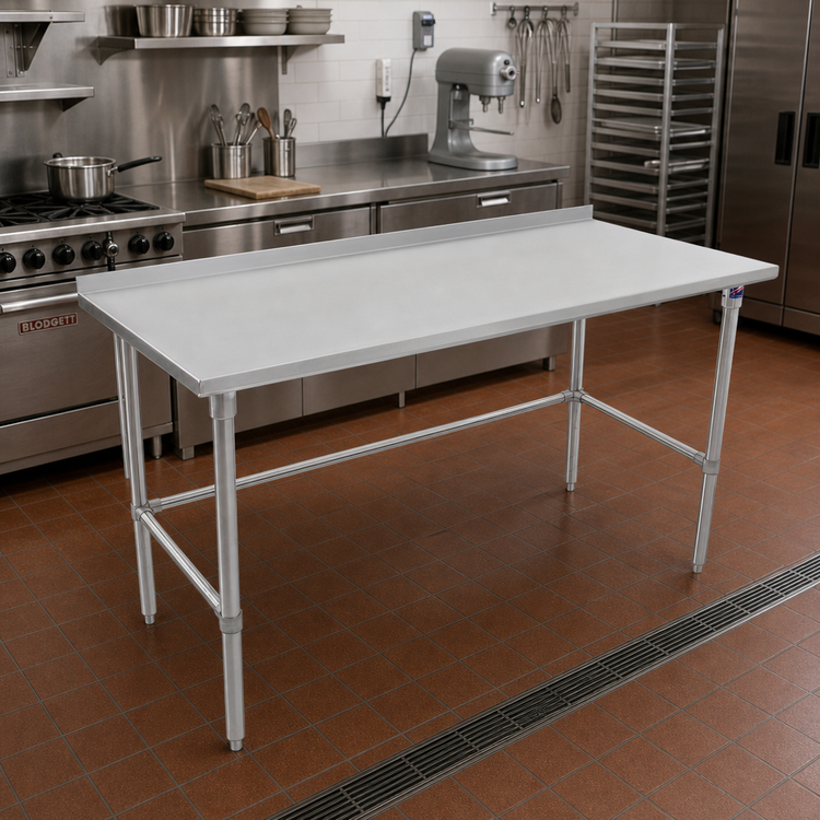 Product image #2 for John Boos Stallion 84" x 30" 300-Series Stainless Steel Work Table with 1-1/2" Rear Up-Turn