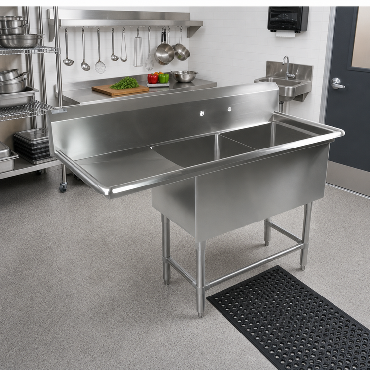 Product image #2 for John Boos Pro-Bowl Freestanding 2-Compartment Stainless Steel Sink with Left Drainboard, 62-3/16 Inch