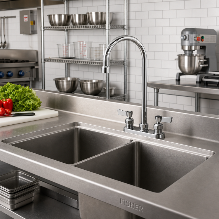 Product image #2 for Fisher 4-Inch Centers Deck-Mount Manual Faucet with 6-Inch Swivel Gooseneck Spout, Lever Handles, Low-Lead Brass