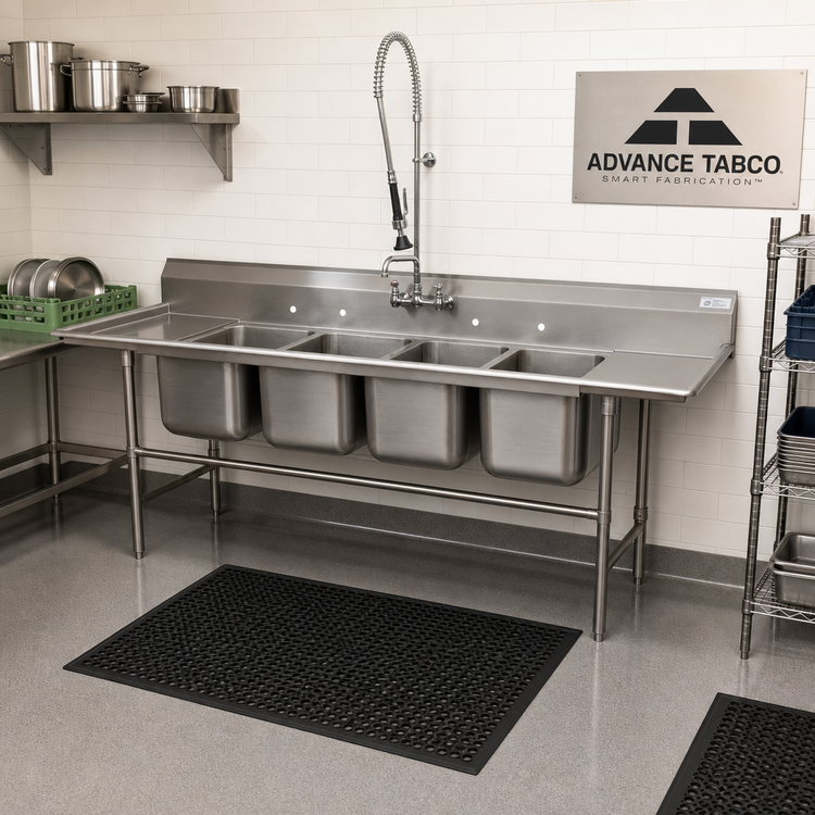 Product image #2 for Advance Tabco Regaline 4-Compartment Sink with Left & Right Drainboards