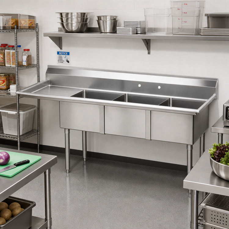 Product image #2 for Advance Tabco Special Value Series 3-Compartment Fabricated Sink with Left Drainboard, 68-1/2 Inch