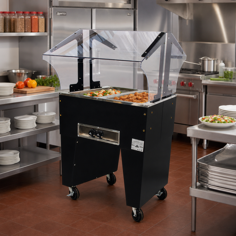 Product image #2 for Advance Tabco Triumph Supreme Portable Electric Hot Food Buffet Table with Double-Sided Sneeze Guard, 2-Well Open Base, 208/240V