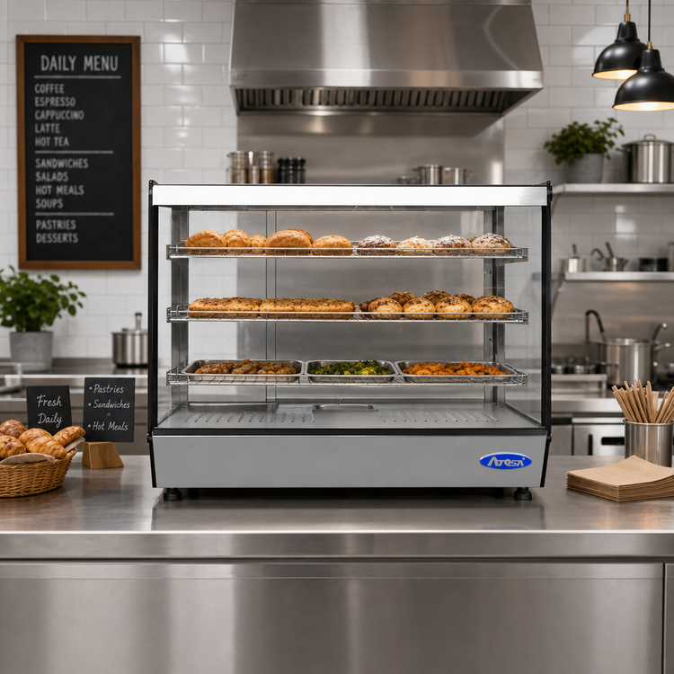 Product image #2 for Atosa CHDS-71 Countertop Heated Display Case, Straight Front Glass, 7.1 Cu. Ft., 115V