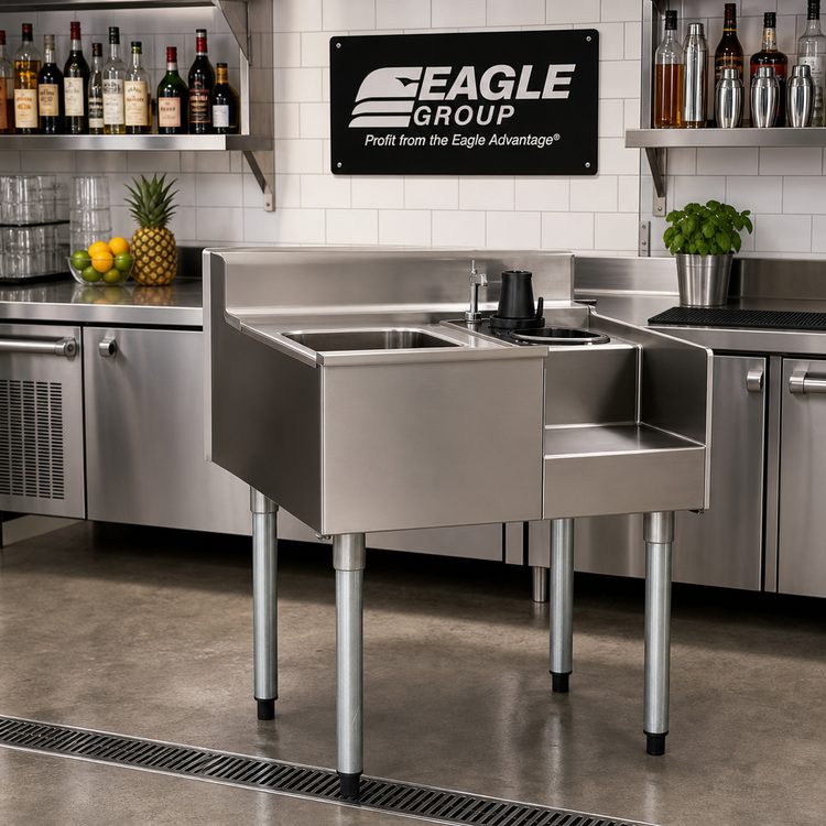 Product image #2 for Eagle Group 2200 Series Underbar Ice Bin/Cocktail Station with 14-Inch Blender Recess and Liquid Waste Chute, 50-Inch Wide