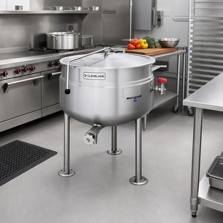 Product image #2 for Cleveland Range Short Series 40-Gallon Direct Steam Jacketed Kettle with Tri-Leg Base