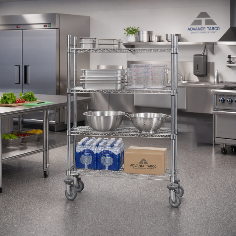 Product image #2 for Advance Tabco 4-Shelf Chrome Wire Mobile Cart with Poly Casters, 24 x 60 Inches