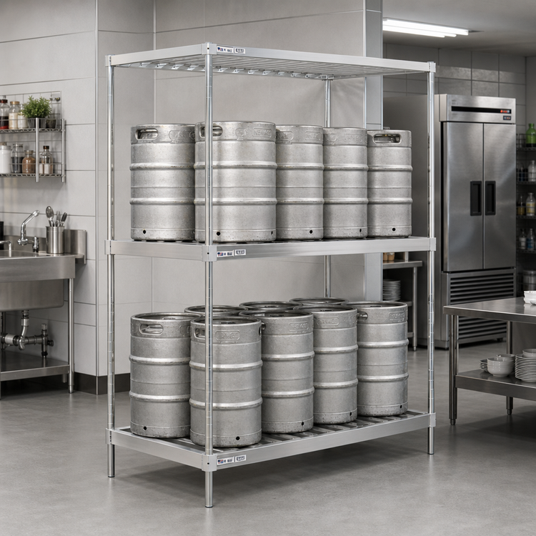 Product image #2 for New Age Double-Deep Aluminum Keg Rack, 12-Keg Capacity, 54"W x 34"D x 84"H