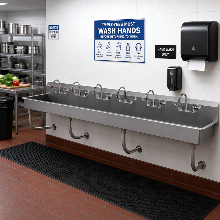 Product image #2 for Advance Tabco 120-Inch Six-Station Wall-Mounted Multiwash Hand Wash Sink with 6 Faucets