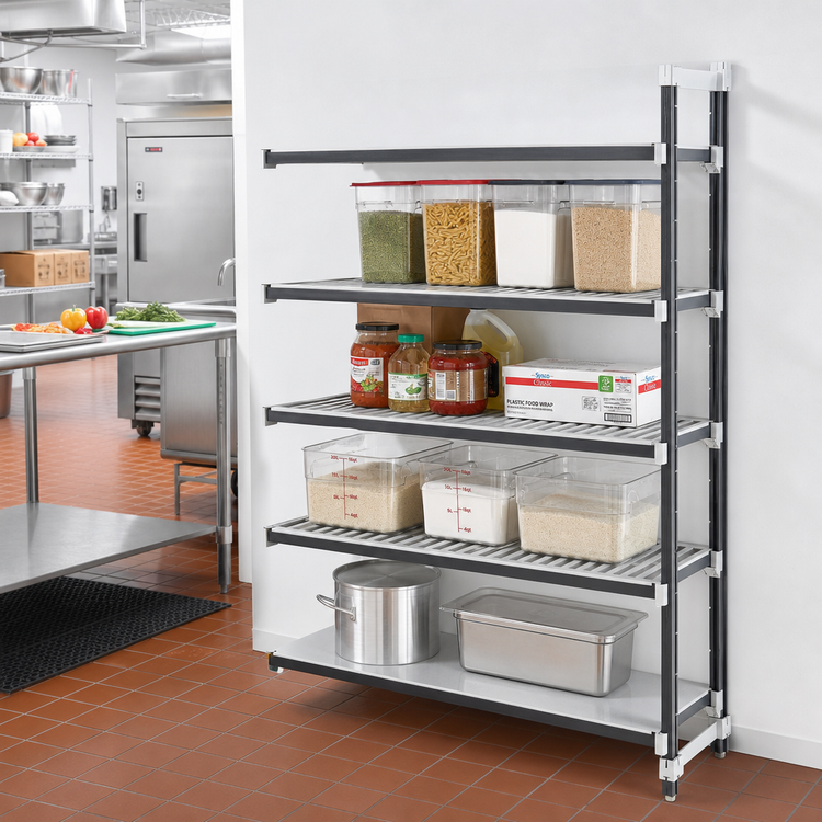 Product image #2 for Cambro Camshelving Elements XTRA Stationary Add-On Polymer Shelving Unit, 48 x 24 x 84 Inches, 5-Shelf, Speckled Gray
