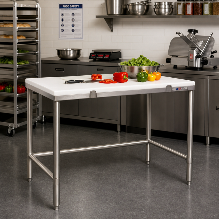 Product image #2 for Eagle Group 48-Inch x 24-Inch White Polymer Top Chopping Work Table with Stainless Steel Tubular Base