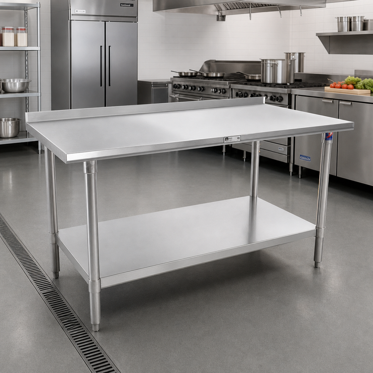 Product image #2 for Stallion 16-Gauge 300 Series Stainless Steel Work Table with Rear Up-Turn, Safety Edge, and Undershelf, 120 x 24 Inches