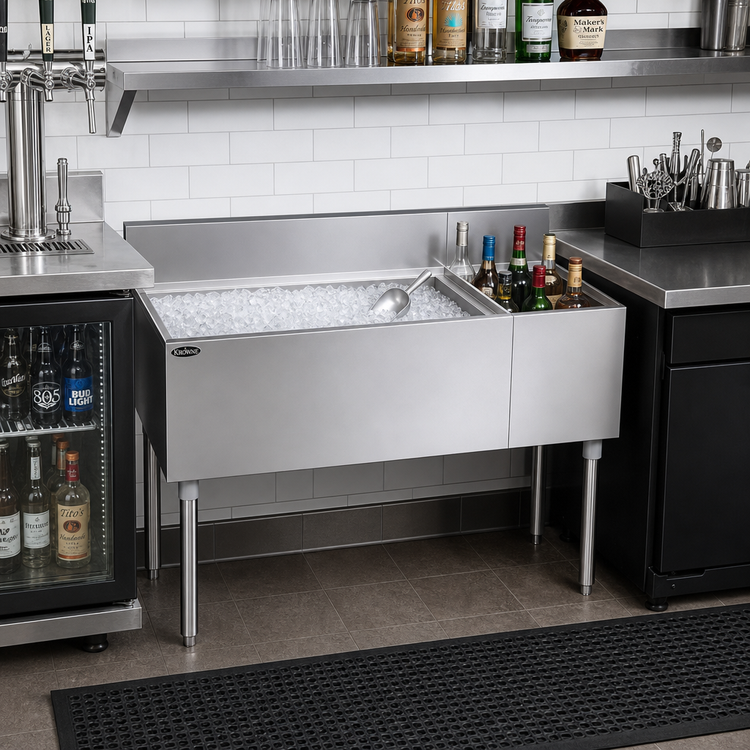 Product image #2 for Krowne Royal Series 48" x 19" Underbar Combination Ice Bin with Left Ice Bin and Right Insulated Bottle Well