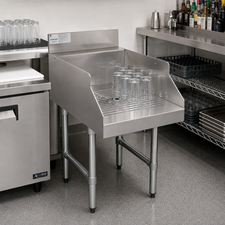 Product image #2 for Advance Tabco Underbar Basics Freestanding Recessed Stainless Steel Drainboard for Glass Storage
