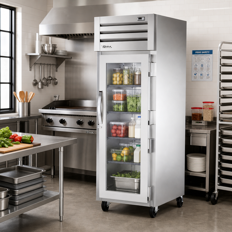 Product image #2 for True Spec Series One-Section Glass Swing Door Reach-In Refrigerator, Self-Contained Top-Mount, 1/4 HP