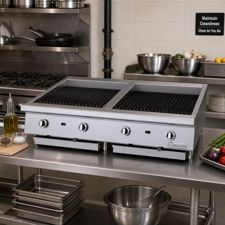 Product image #2 for Garland GTBG48-AB48 48-Inch Countertop Gas Charbroiler with Ceramic Briquettes and Adjustable Cast Iron Grates