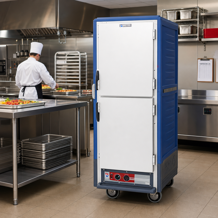 Product image #2 for Metro C5 3 Series Full-Height Low-Watt Heated Holding Cabinet with Blue Insulation Armour, Dutch Solid Doors, and Fixed Wire Slides