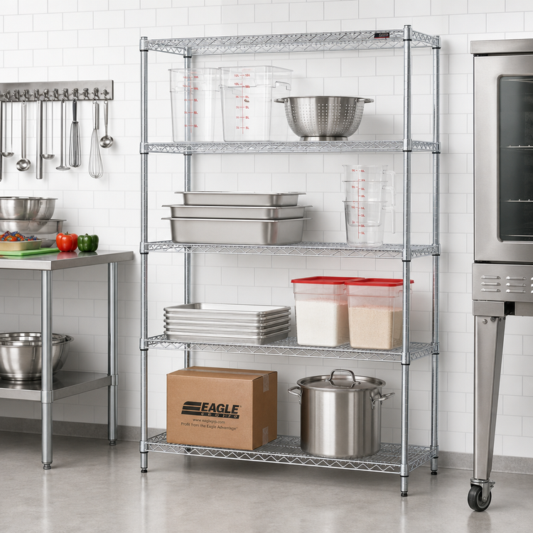 Product image #2 for EAGLEbrite 4-Tier Stationary Starter Wire Shelving Unit, 42W x 18D x 63H, Zinc Finish
