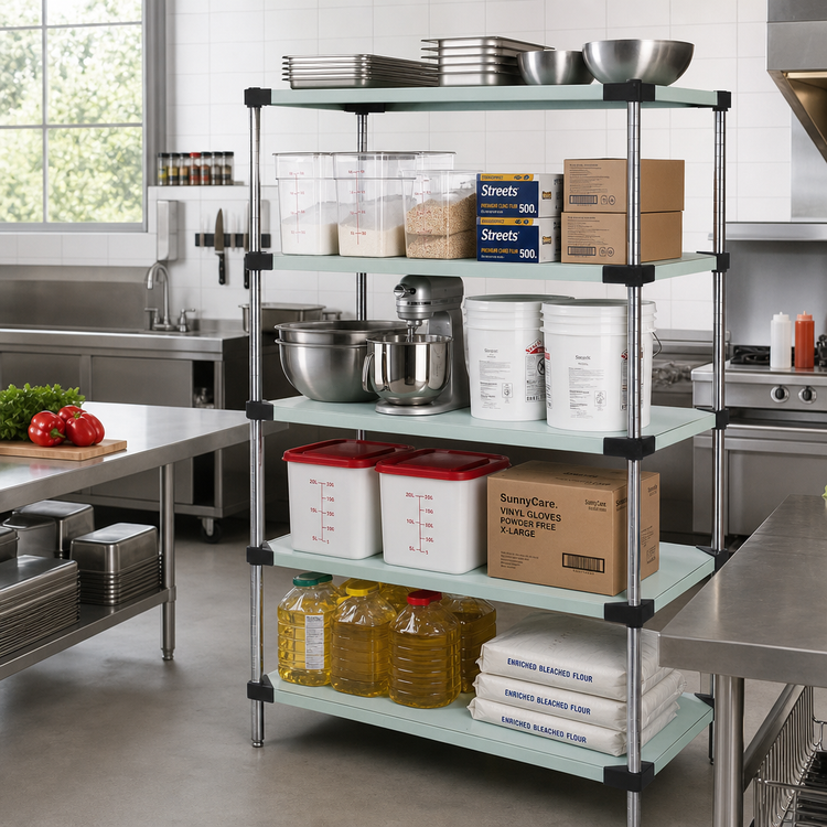 Product image #2 for Quantum Stationary Solid Stainless Steel Shelving Starter Kit, 60"W x 24"D x 86"H, 5-Shelf