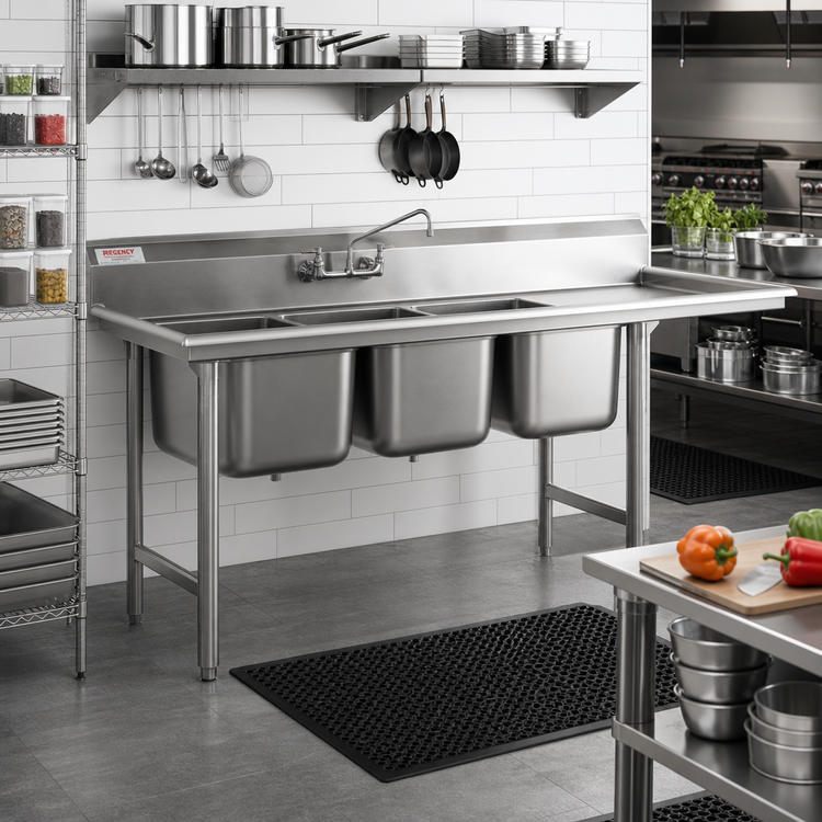 Product image #2 for Three-Compartment Stainless Steel Sink with Right-Hand 24-Inch Drainboard, 18 x 24-Inch Bowls