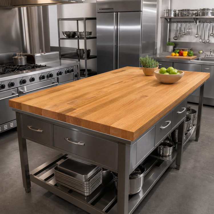 Product image #2 for John Boos Appalachian Red Oak Blended Edge Grain Island Countertop, 84 x 42 x 1-1/2 Inch, Penetrating Oil Finish