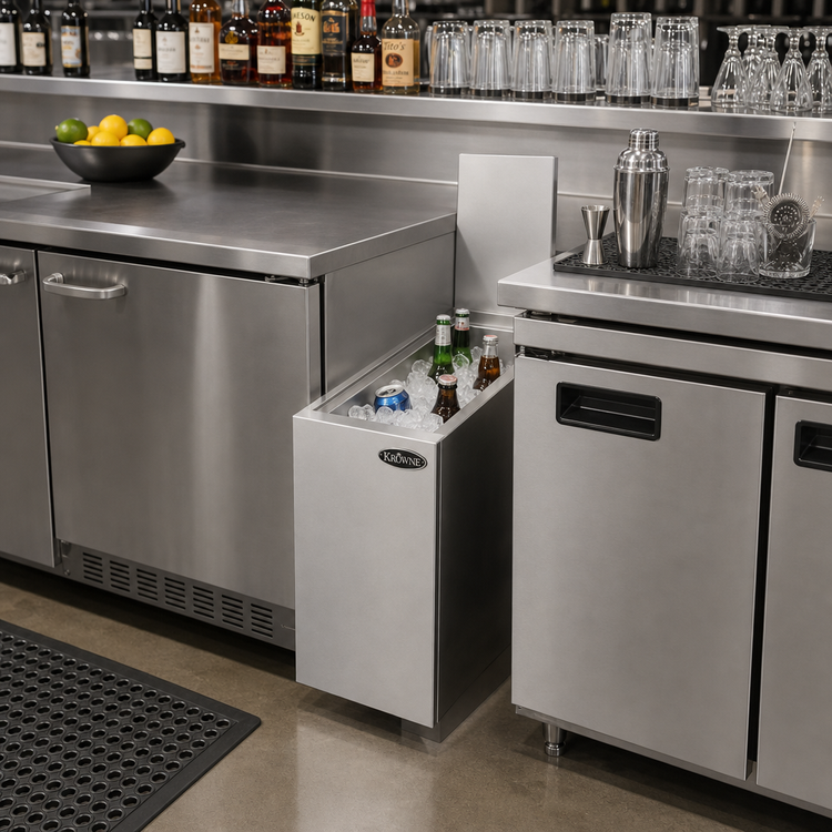 Product image #2 for Krowne Royal Series Insulated Underbar Bottle Storage / Ice Bin, 8-Inch Wide x 24-Inch Deep, 31 lb Capacity