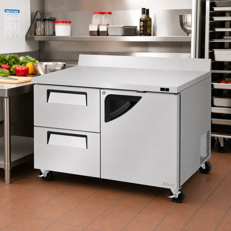 Product image #2 for Turbo Air Super Deluxe 2-Section Worktop Freezer with 1 Door and 2 Drawers, 48-1/4 Inch Wide, Rear-Mounted Self-Contained