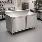 Thumbnail image #2 for John Boos 4CH6R5-3672 72 x 36 Enclosed Stainless Steel Work Table with Cabinet Base, Hinged Doors, 5-Inch Backsplash