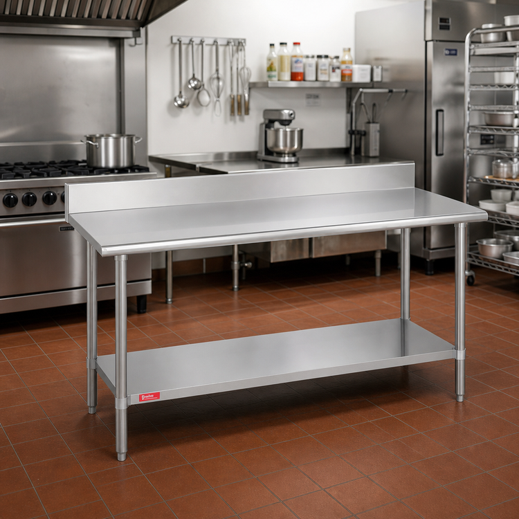 Product image #2 for Duke Manufacturing Deluxe 316 Series 72-Inch x 30-Inch 16-Gauge Stainless Steel Work Table with 5-Inch Riser and Undershelf