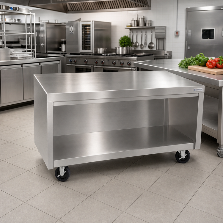 Product image #2 for La Rosa Mobile Open Cabinet Base Equipment Stand, 74 Inch x 28 Inch, 304 Stainless Steel