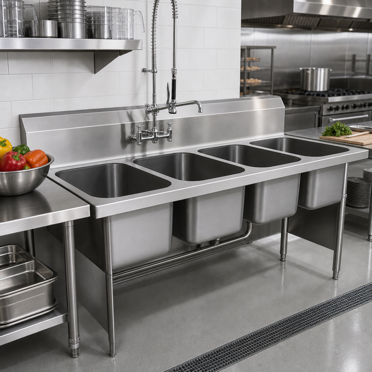 Product image #2 for Eagle Group Four-Compartment Weld-In Sink with 18 x 24 x 13.5-Inch Bowls, 304 Stainless Steel