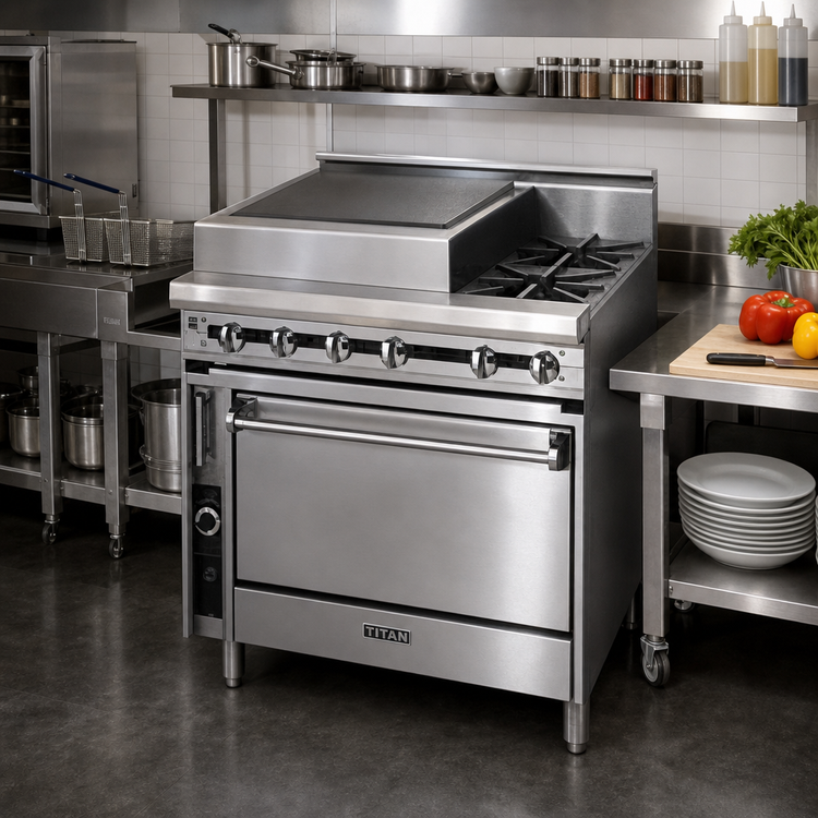 Product image #2 for Titan JTRH-18B-1HT-36 36" Gas Combination Range with 18" Charbroiler, 18" Hot Top, and Standard Oven