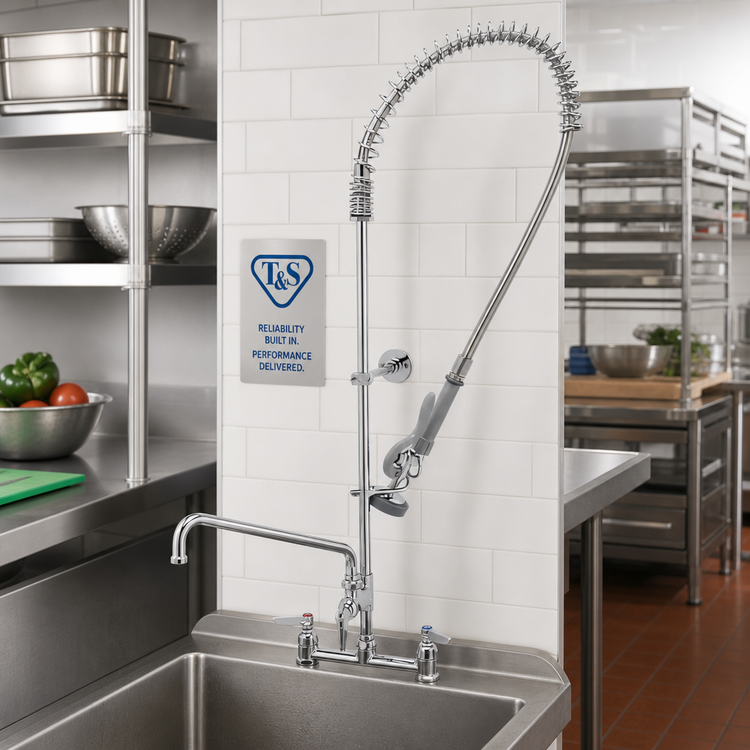 Product image #2 for T&S Brass EasyInstall Spring-Action Deck-Mount Pre-Rinse Unit with 8-Inch Add-On Faucet