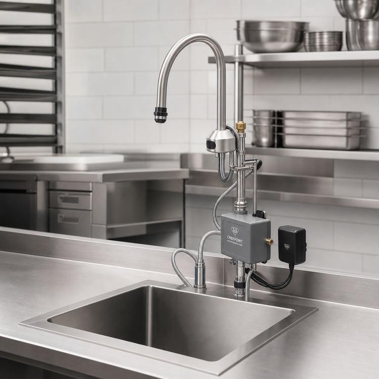 Product image #2 for T&S Brass ChekPoint Electronic Sensor Deck-Mount Single-Hole Gooseneck Touchless Faucet with Mixing Valve
