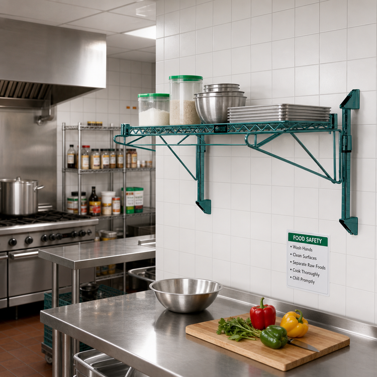 Product image #2 for Quantum Cantilever Single Shelf Wall-Mount Wire Shelving Unit, 30 x 14 Inches, Green Epoxy