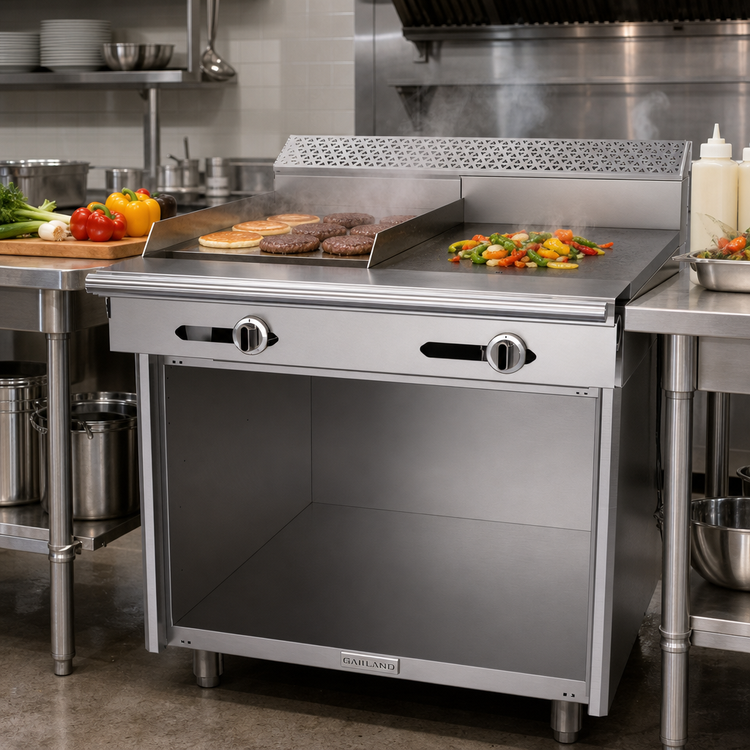 Product image #2 for Garland Cuisine 36-Inch Heavy Duty Gas Combination Top Range with 18-Inch Griddle, 18-Inch Hot Top and Storage Base