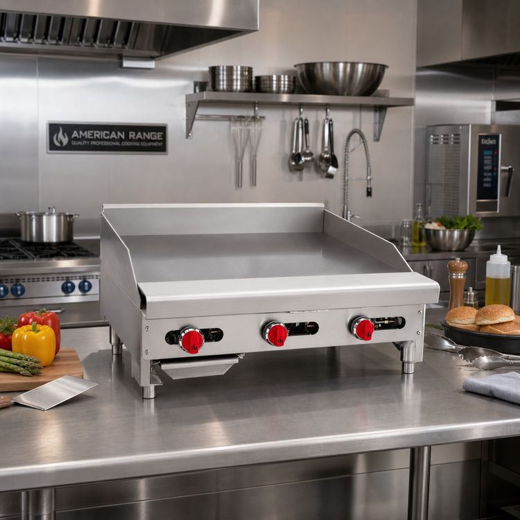 Product image #2 for American Range 36-Inch Manual Countertop Gas Griddle with 24-Inch Smooth Polished Steel Plate