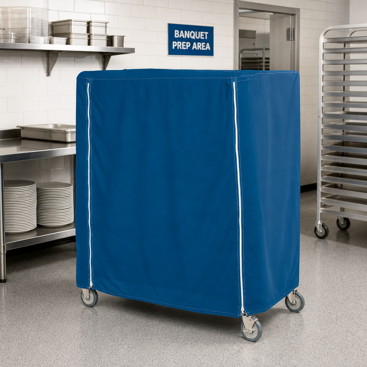 Product image #2 for Metro Waterproof Mariner Blue Vinyl-Nylon Coated Banquet Cart Cover, 48 x 21 x 54 Inches