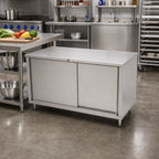 Thumbnail image #2 for John Boos 4CS6-3060 Stainless Steel Enclosed Work Table with Sliding-Door Cabinet Base, 60 x 30 in, 16-Gauge 300 Series Flat Top