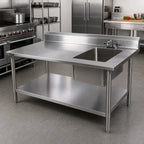 Thumbnail image #2 for John Boos EPT8R5-3060SSK-R-X 60 x 30-Inch 18-Gauge Stainless Steel Prep Table with Right-Side Sink, 5-Inch Backsplash and Undershelf